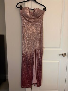 Strapless Sequin Ombre Evening Gown - Rose Gold to Burgundy